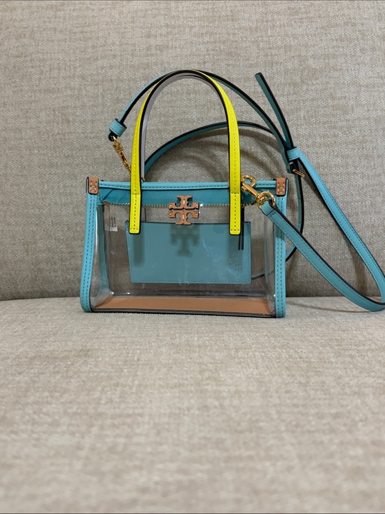 Tory Burch Handbags - Tory Burch Clear Mini Tote in Aqua with Yellow Handles
